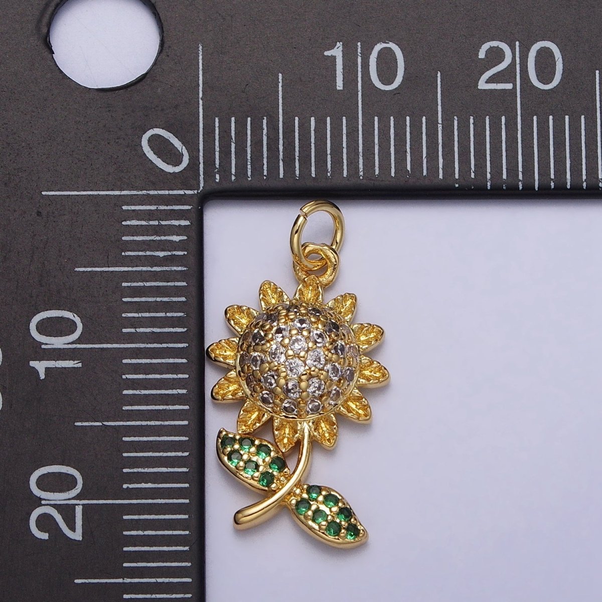 Micro Paved CZ Yellow Sunflower Plant Gold Charm | AC239 - DLUXCA