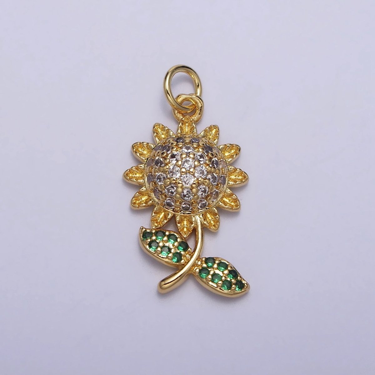 Micro Paved CZ Yellow Sunflower Plant Gold Charm | AC239 - DLUXCA