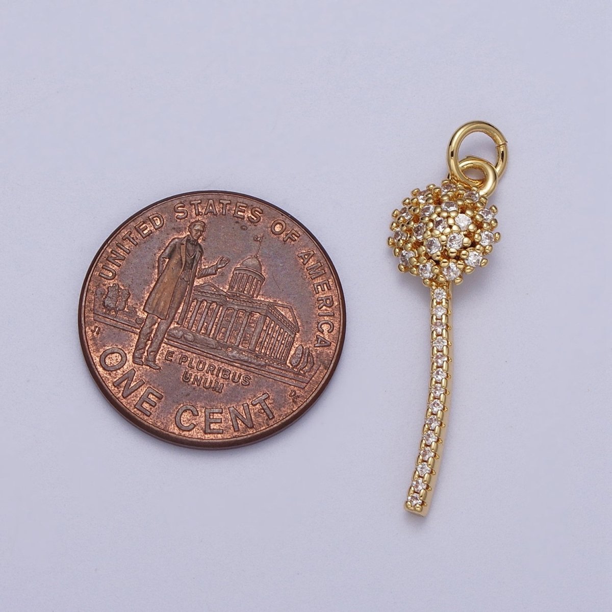 Micro Paved Dandelion Wish Flower Clear CZ Gold Charm E-399 - DLUXCA