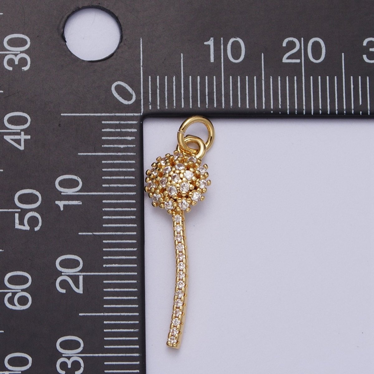 Micro Paved Dandelion Wish Flower Clear CZ Gold Charm E-399 - DLUXCA