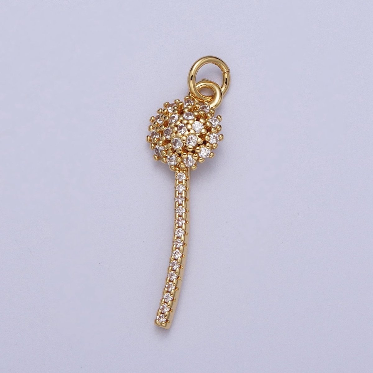 Micro Paved Dandelion Wish Flower Clear CZ Gold Charm E-399 - DLUXCA