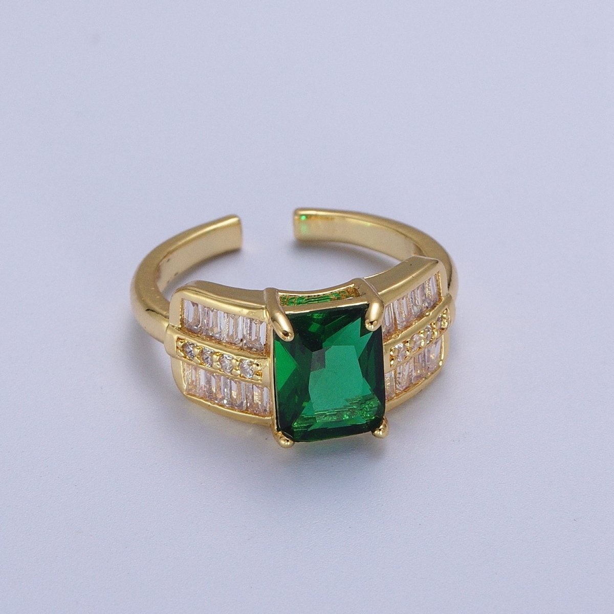 Micro Paved Emerald Green Clear Baguette Cubic Zirconia CZ Promise Statement Ring | O-1985 - DLUXCA