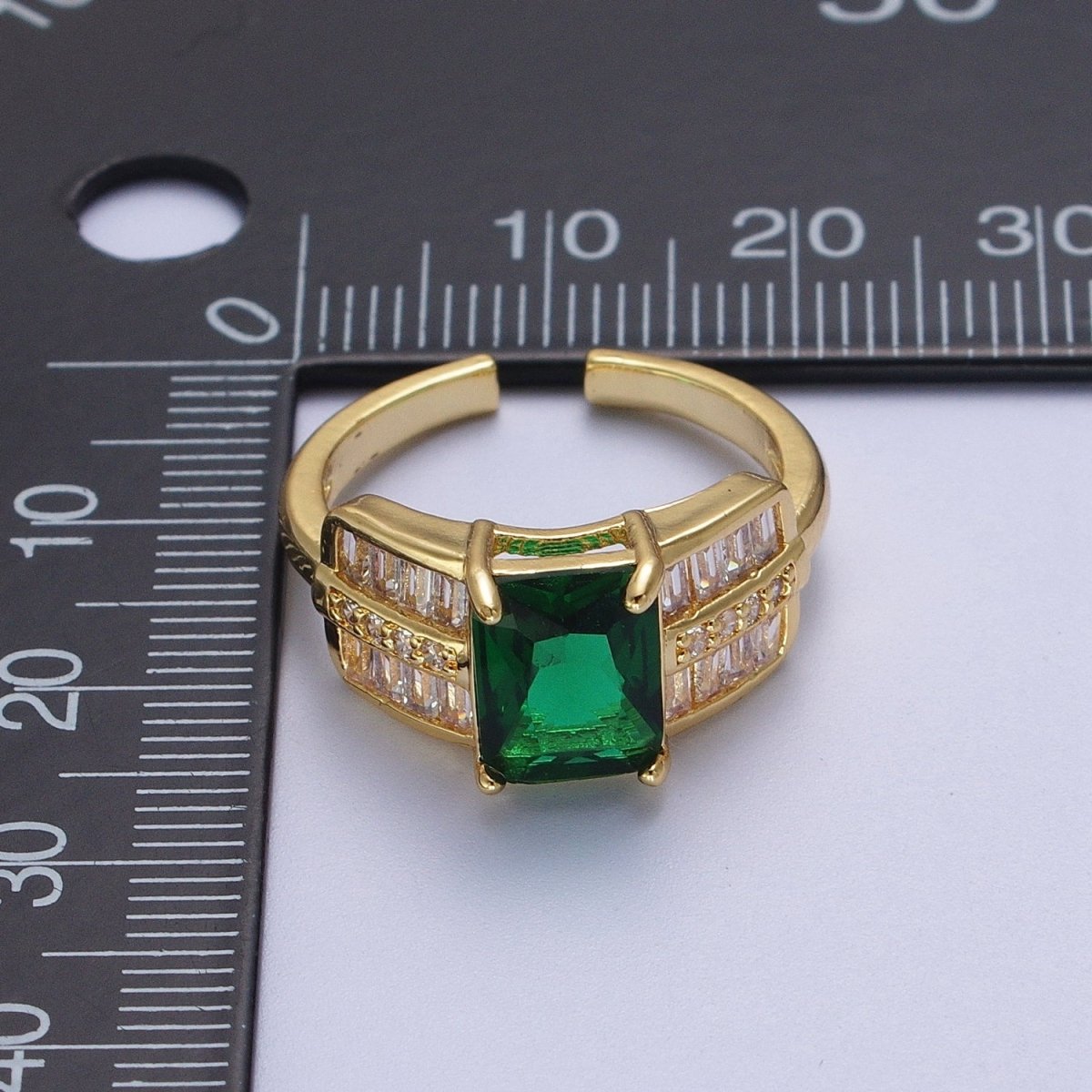 Micro Paved Emerald Green Clear Baguette Cubic Zirconia CZ Promise Statement Ring | O-1985 - DLUXCA