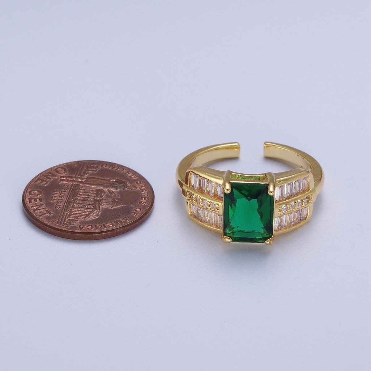 Micro Paved Emerald Green Clear Baguette Cubic Zirconia CZ Promise Statement Ring | O-1985 - DLUXCA