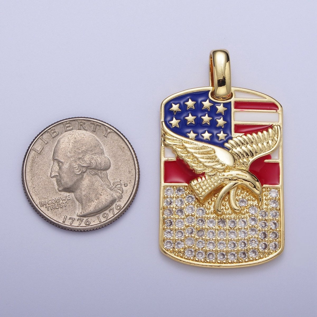 Micro Paved Enamel American Flag Eagle Tag Pendant in Gold & Silver For Jewelry Making H-614 H-677 - DLUXCA