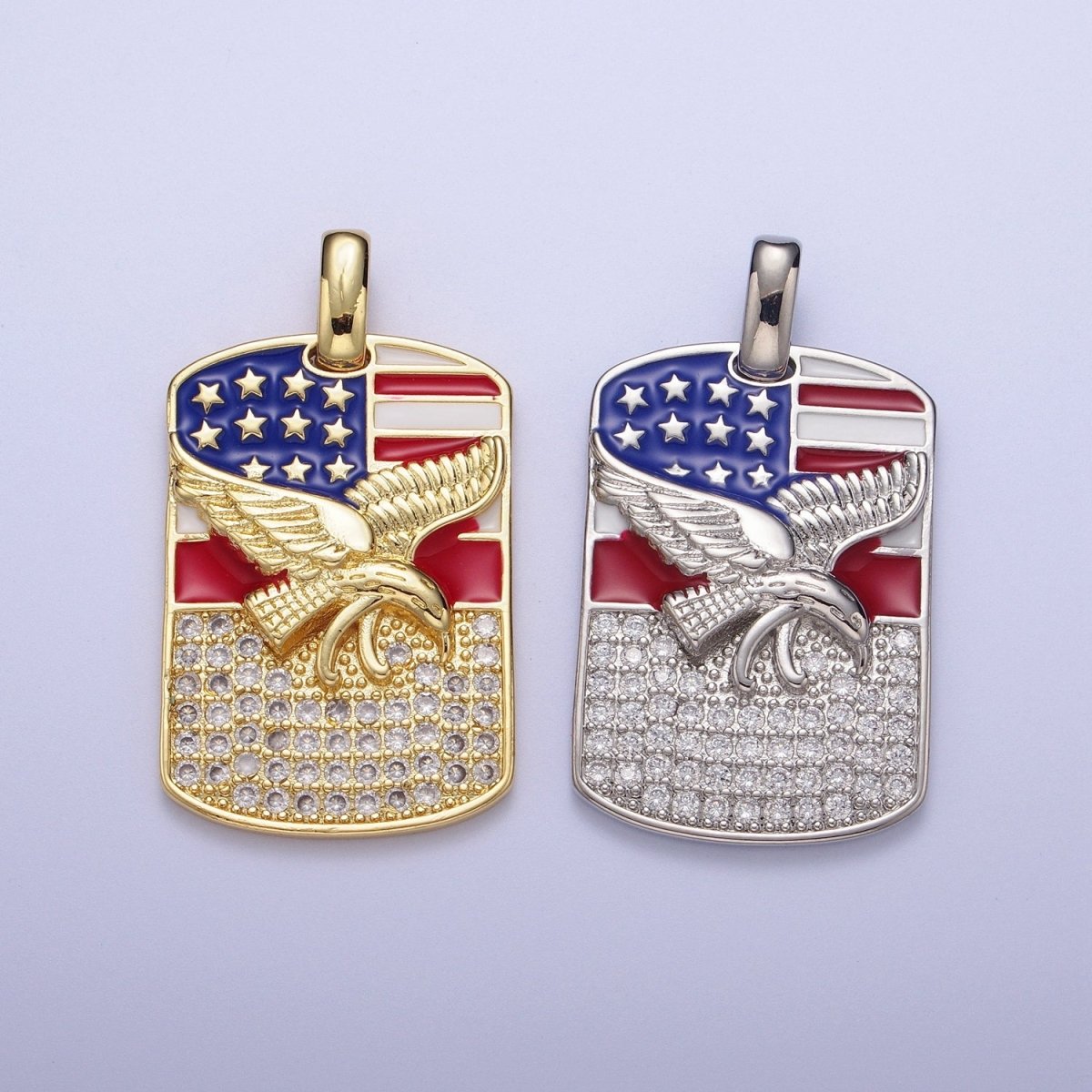 Micro Paved Enamel American Flag Eagle Tag Pendant in Gold & Silver For Jewelry Making H-614 H-677 - DLUXCA