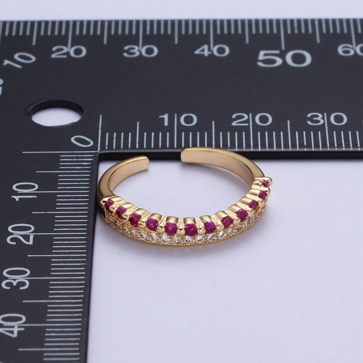 Micro Paved Fuchsia & Green Cubic Zirconia Minimalist Adjustable Gold Ring | X-588 - DLUXCA