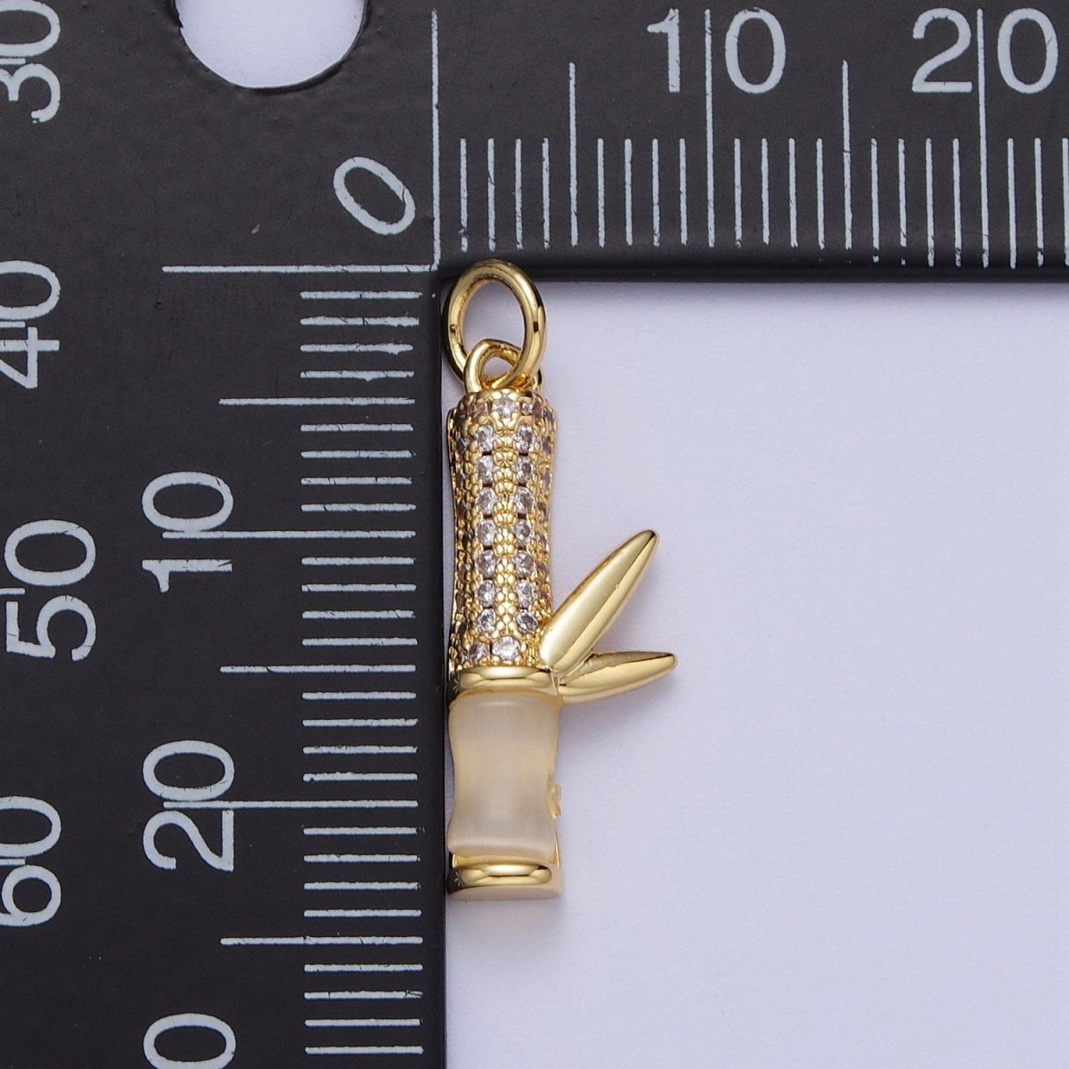 Micro Paved Gold Off White Cats Eye Bamboo Leaf Charm For Nature Plant Jewelry Making | C-521 - DLUXCA