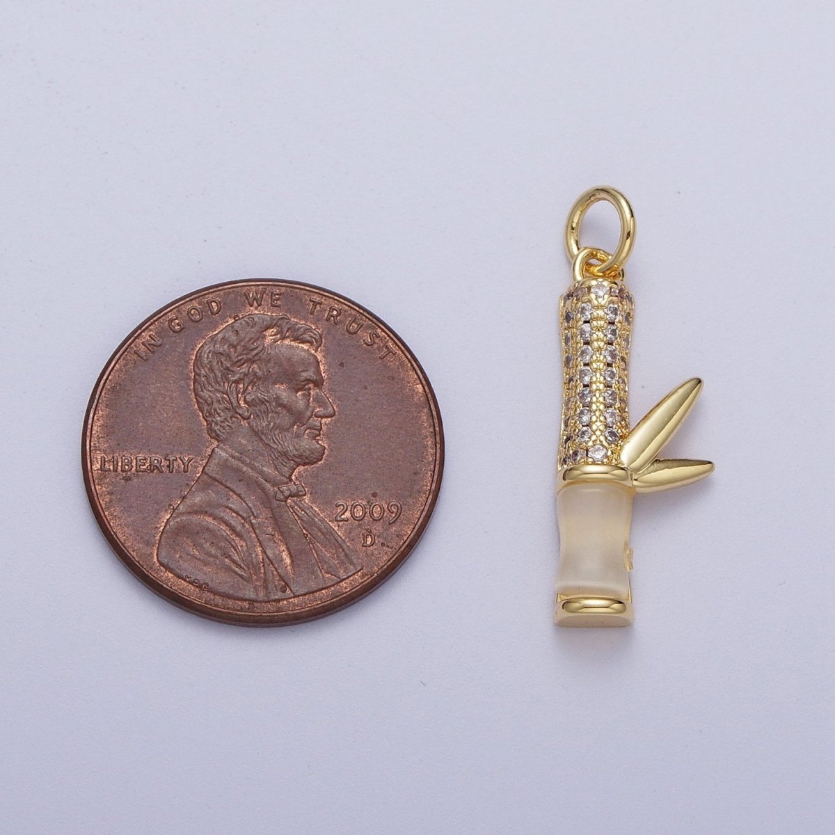 Micro Paved Gold Off White Cats Eye Bamboo Leaf Charm For Nature Plant Jewelry Making | C-521 - DLUXCA
