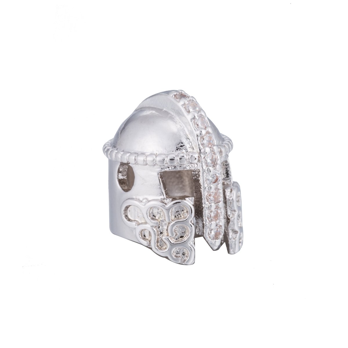 Micro Paved Gold / Silver Warrior Knight Masked Soldier Helmet Bead | B-072 - DLUXCA
