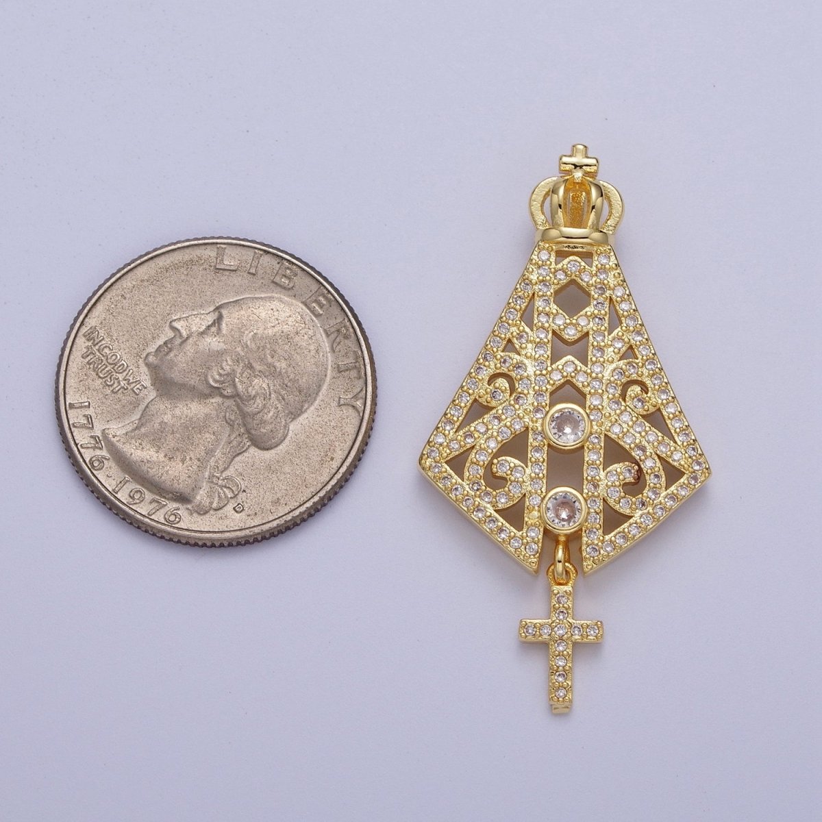 Micro Paved Grand Pope Crown Cross Dangle Religious Pendant H-659 - DLUXCA