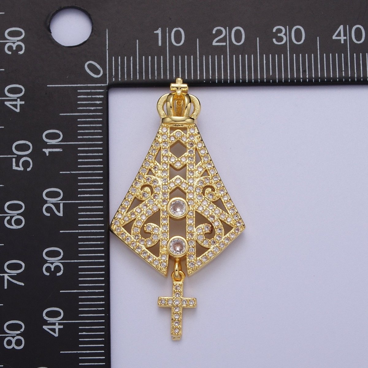 Micro Paved Grand Pope Crown Cross Dangle Religious Pendant H-659 - DLUXCA