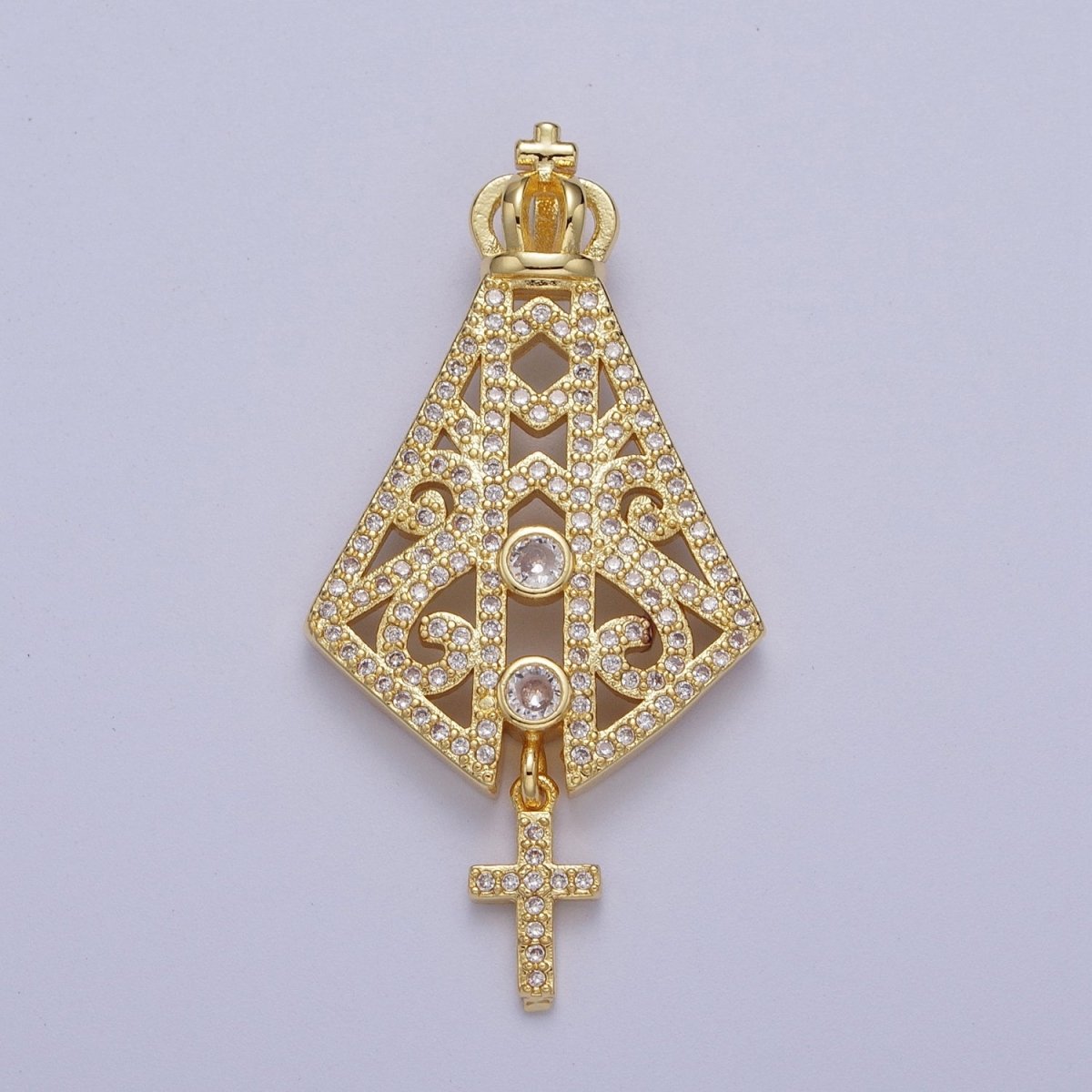 Micro Paved Grand Pope Crown Cross Dangle Religious Pendant H-659 - DLUXCA