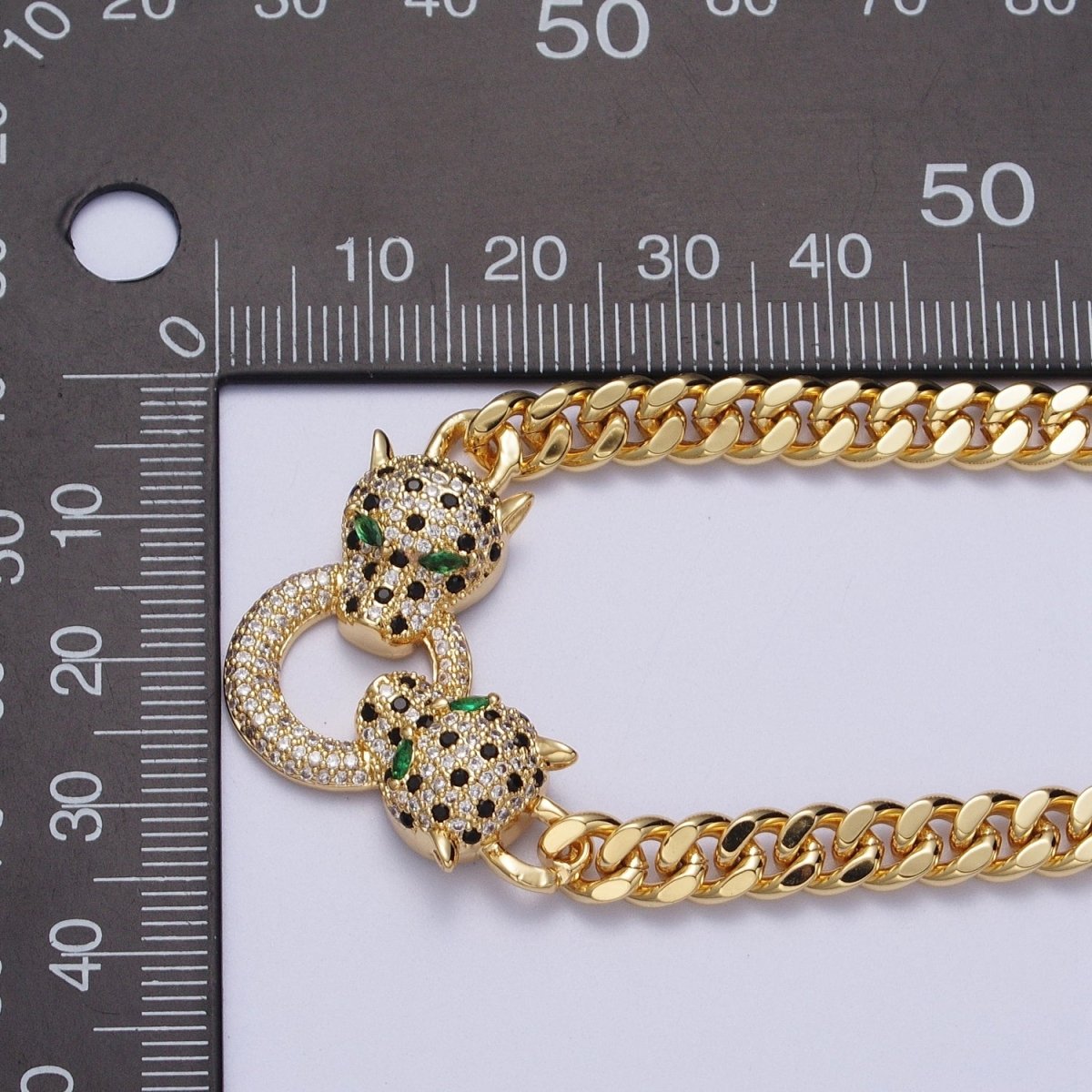 Micro Paved Green Eyed Jaguar Panther 18 Inch Curb Chain Necklace in Gold & Silver | WA-1361 WA-1362 Clearance Pricing - DLUXCA