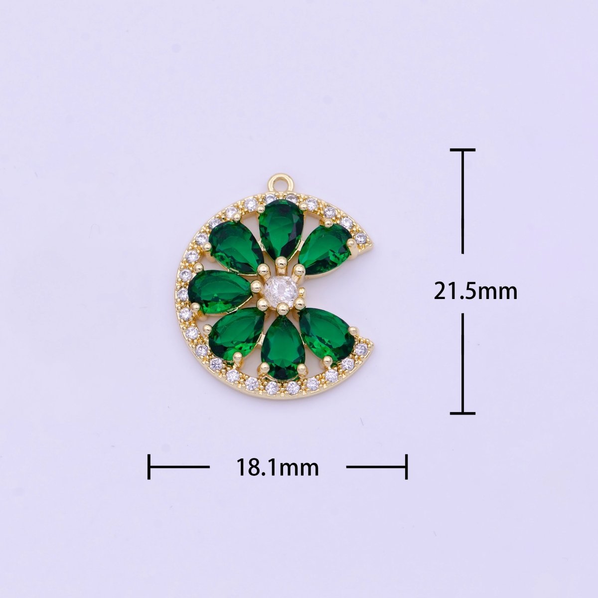 Micro Paved Green Teardrop Cubic Zirconia Crescent Moon Flower Charm D-569 - DLUXCA