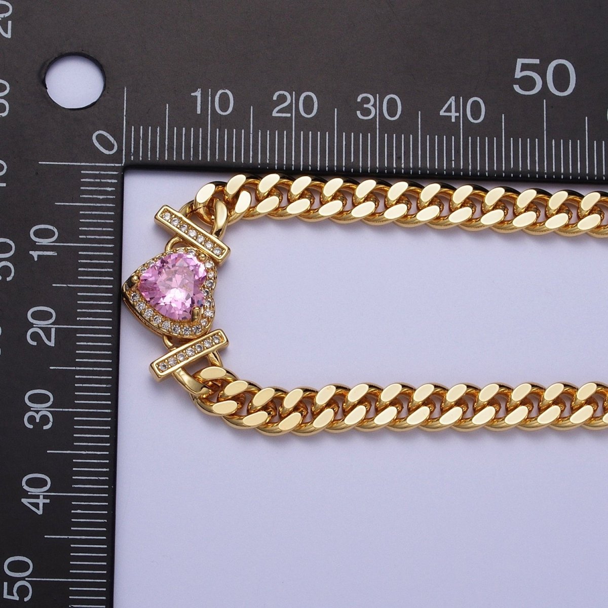 Micro Paved Heart Cubic Zirconia Stones Gold Cuban Curb Chain Necklace | WA-1091 - WA-1097 Clearance Pricing - DLUXCA