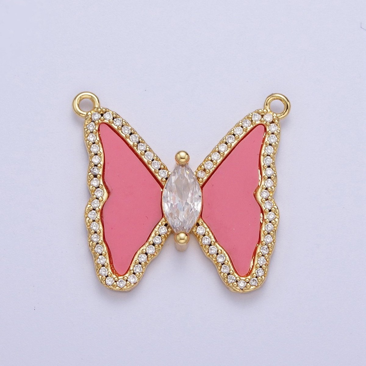 Micro Paved Marquise CZ Natural Gemstone Pink, Turquoise, Shell Pearl Butterfly Mariposa Wings Connector | F-066 F-103 F-781 - DLUXCA