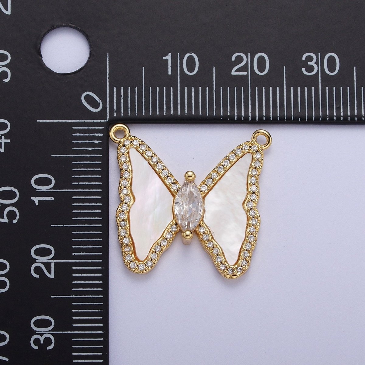 Micro Paved Marquise CZ Natural Gemstone Pink, Turquoise, Shell Pearl Butterfly Mariposa Wings Connector | F-066 F-103 F-781 - DLUXCA