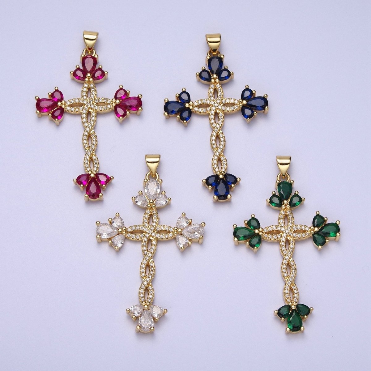 Micro Paved Marquise Religious Cross Twist Gold Pendant I-440 I-447 I-508 I-535 - DLUXCA
