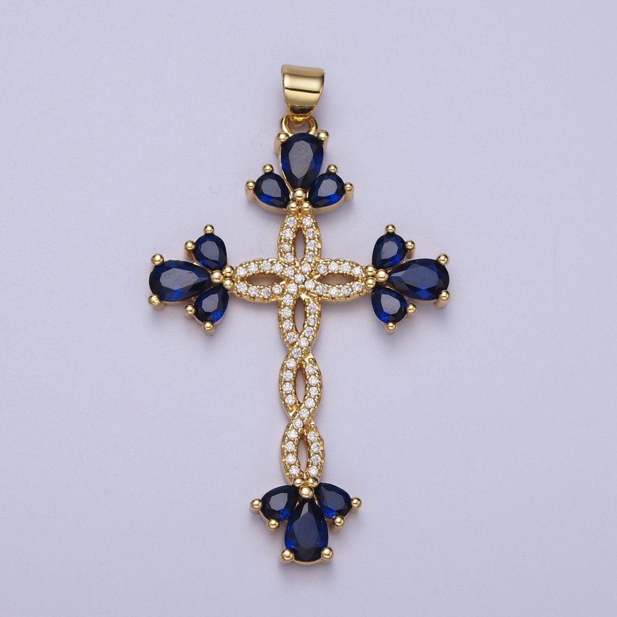 Micro Paved Marquise Religious Cross Twist Gold Pendant I-440 I-447 I-508 I-535 - DLUXCA