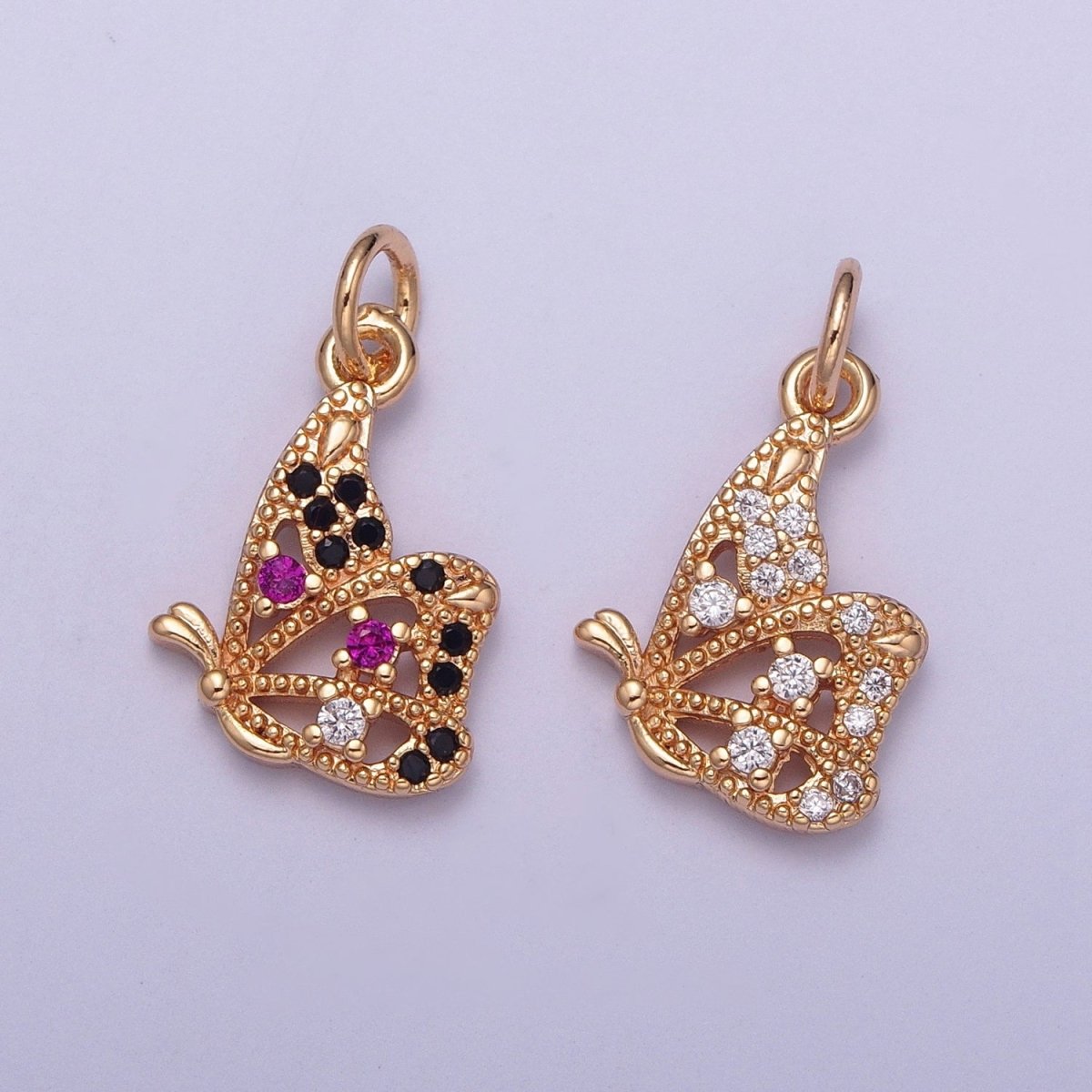 Micro Paved Multicolor, Clear CZ Dainty Flying Butterfly Add on Charm | X-183 X-184 - DLUXCA
