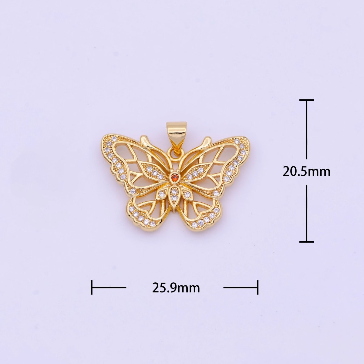 Micro Paved Open Butterfly Mariposa Gold Pendant H-670 - DLUXCA