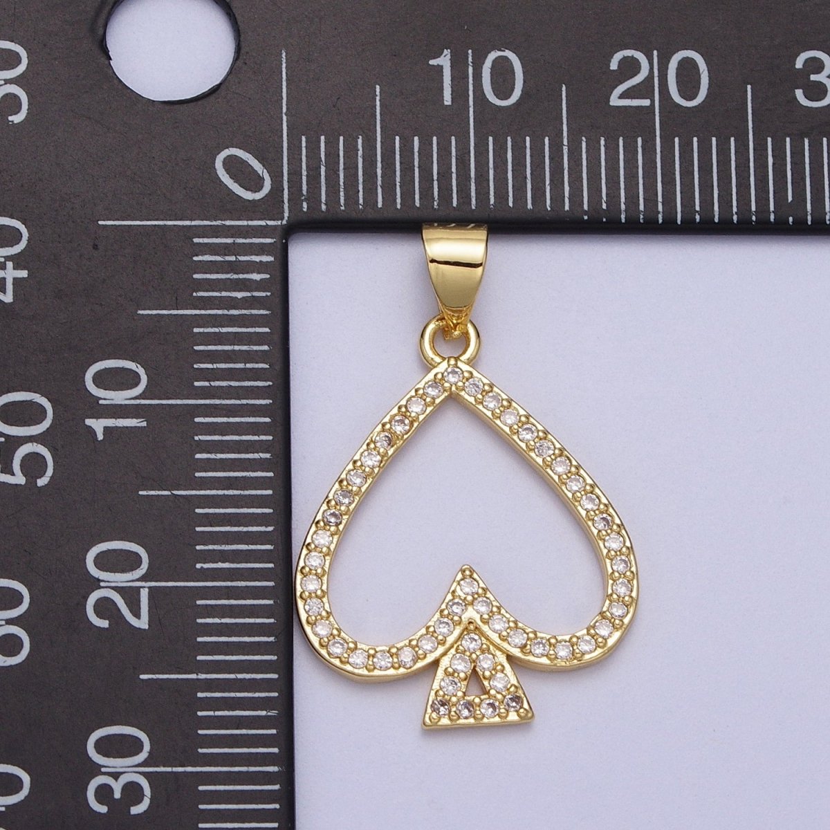 Micro Paved Open Spade Card Gold Pendant H-259 - DLUXCA