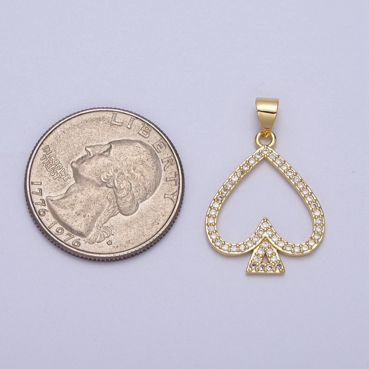 Micro Paved Open Spade Card Gold Pendant H-259 - DLUXCA