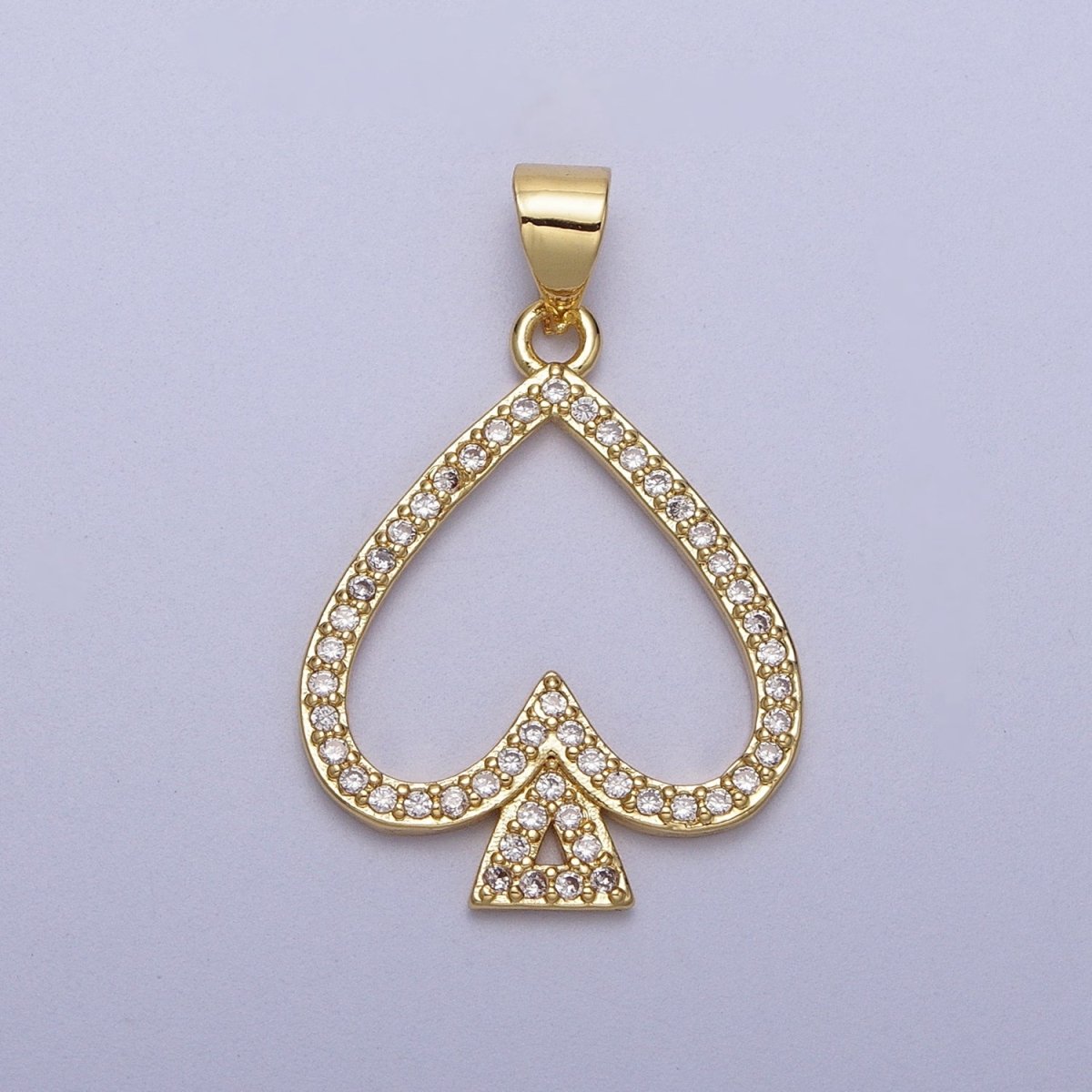 Micro Paved Open Spade Card Gold Pendant H-259 - DLUXCA