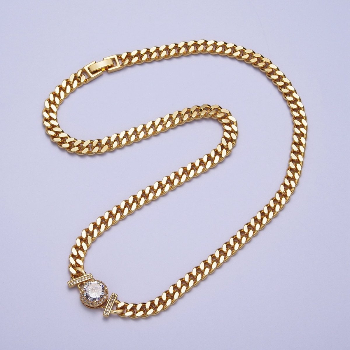 Micro Paved Round Cubic Zirconia Stones Gold Cuban Curb Chain Necklace | WA-1098 - WA-1104 Clearance Pricing - DLUXCA