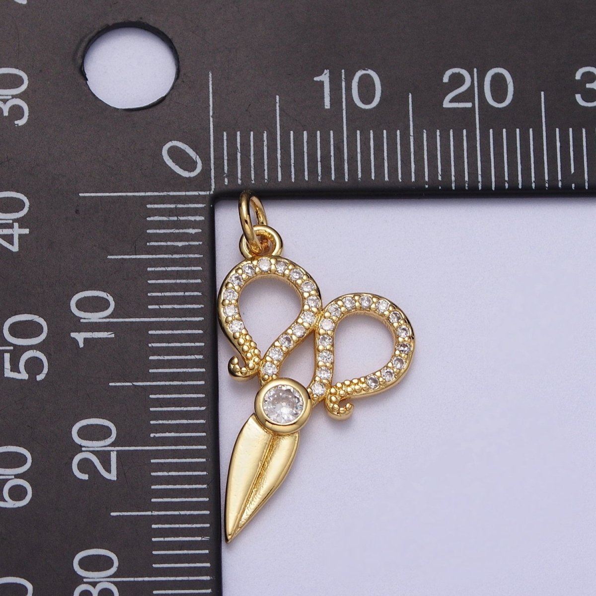 Micro Paved Scissors Cubic Zirconia Charm E-522 - DLUXCA