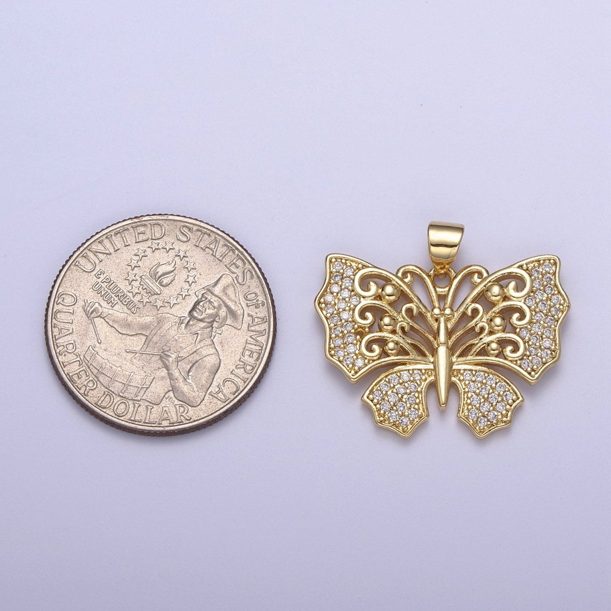 Micropave Cubic Zirconia Gold Filled Butterfly Charm Monarch Butterfly Pendant DIY Jewelry Accessories H-487 - DLUXCA