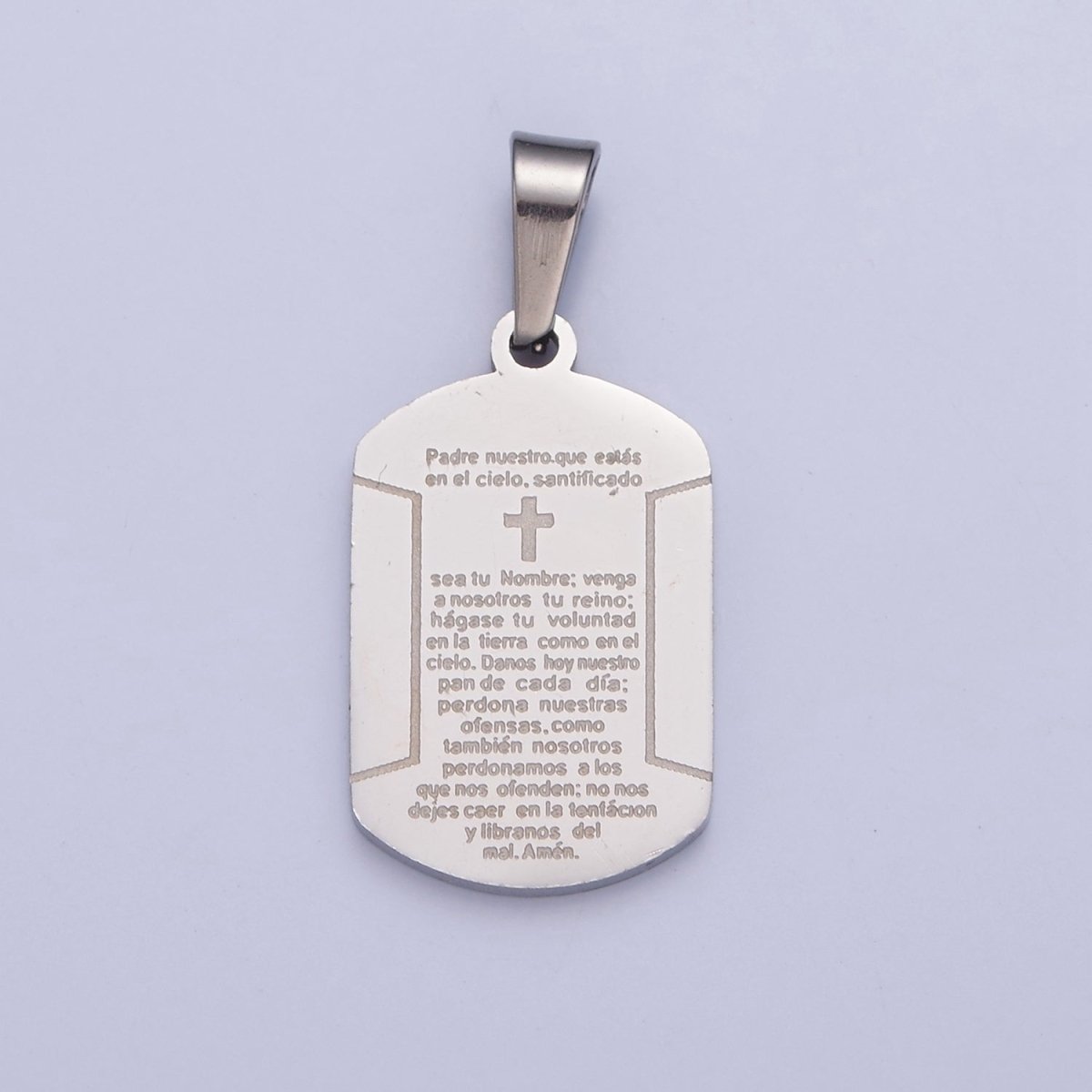 Military Tag Religious Stainless Steel Cross Engraved with the Spanish Lord's Prayer I-486 I-507 - DLUXCA