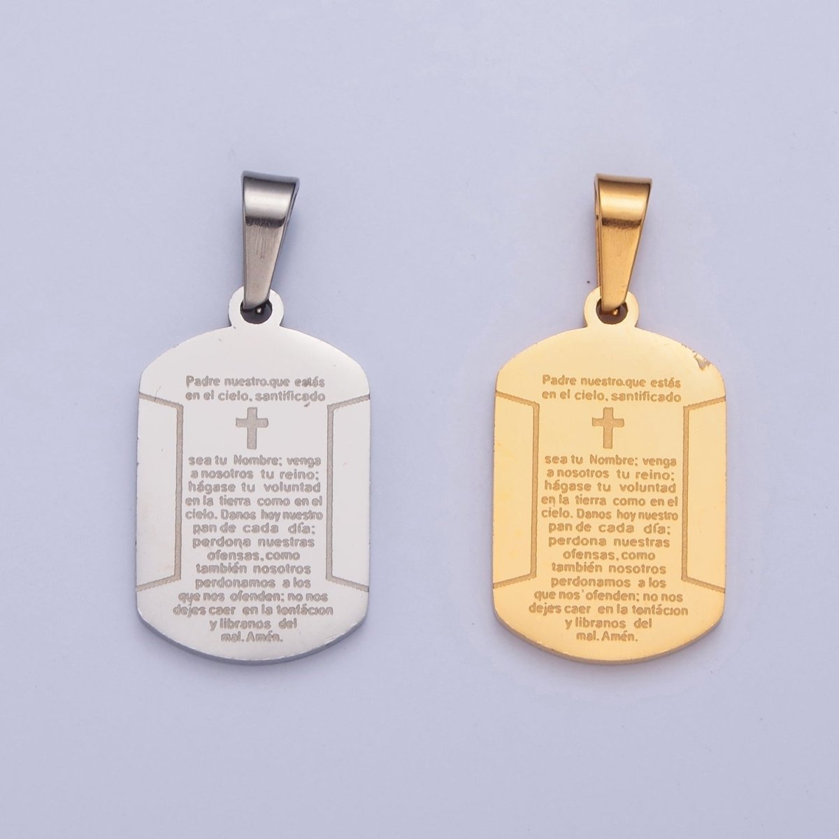 Military Tag Religious Stainless Steel Cross Engraved with the Spanish Lord's Prayer I-486 I-507 - DLUXCA