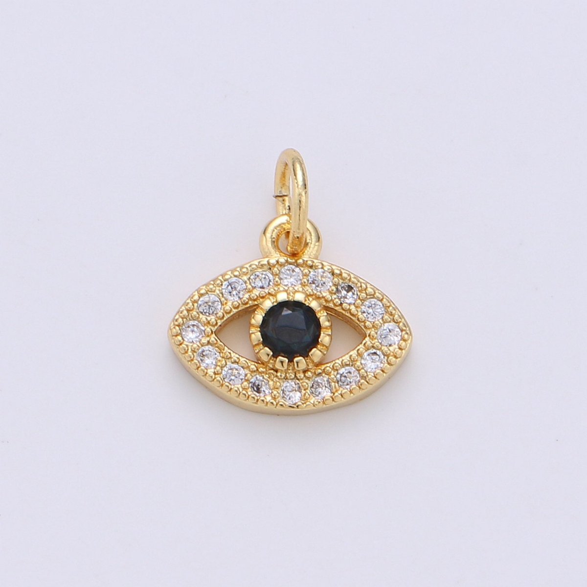 Mini 14k Gold Fill Evil Eye Charm Protection Necklace Micro Pave CZ Cubic Zirconia Tiny Blue Evil Eye charm for bracelet earring supply | D-230 - DLUXCA