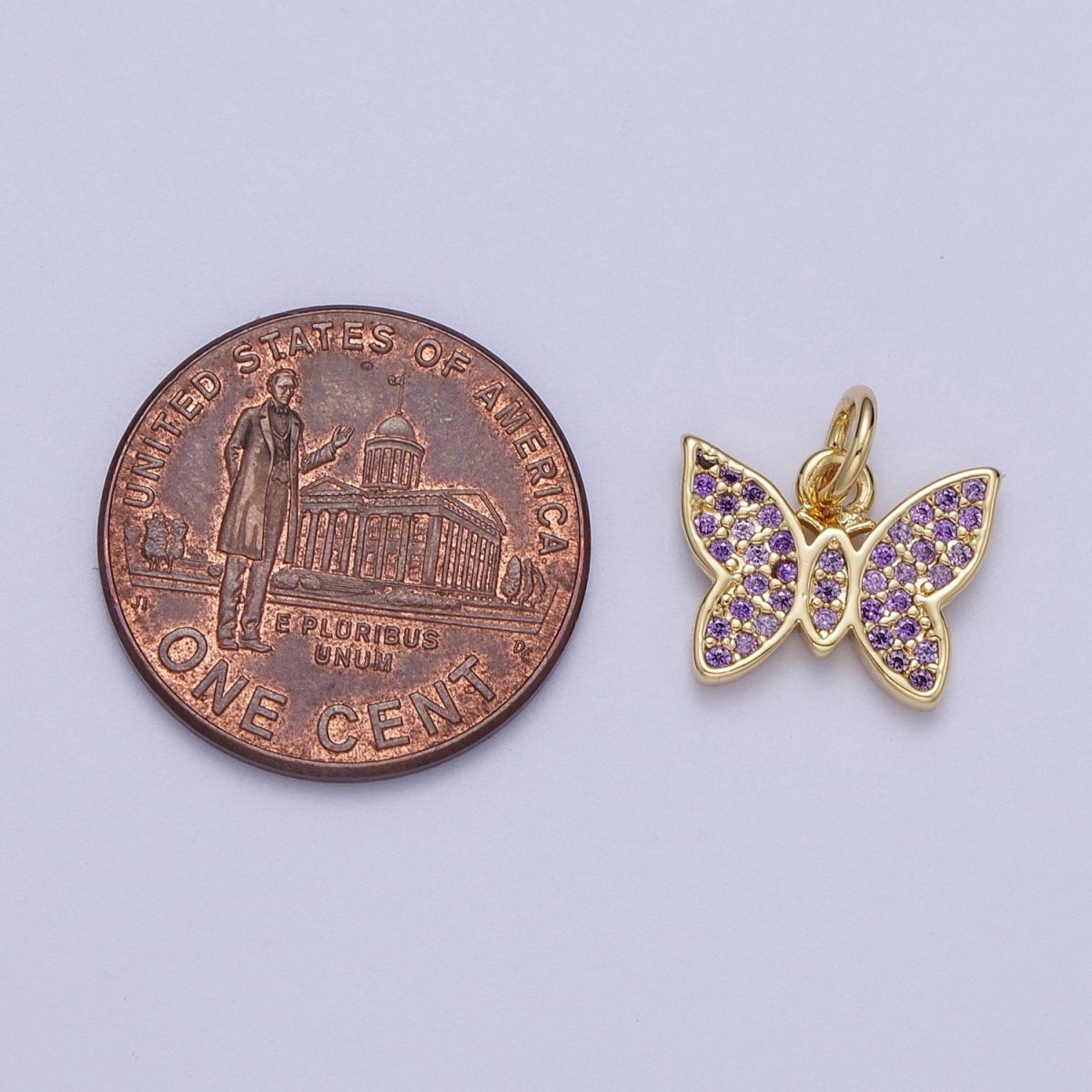 Mini 14K Gold Filled Butterfly Mariposa Micro Paved Purple CZ Cubic Zirconia | A-297 - DLUXCA