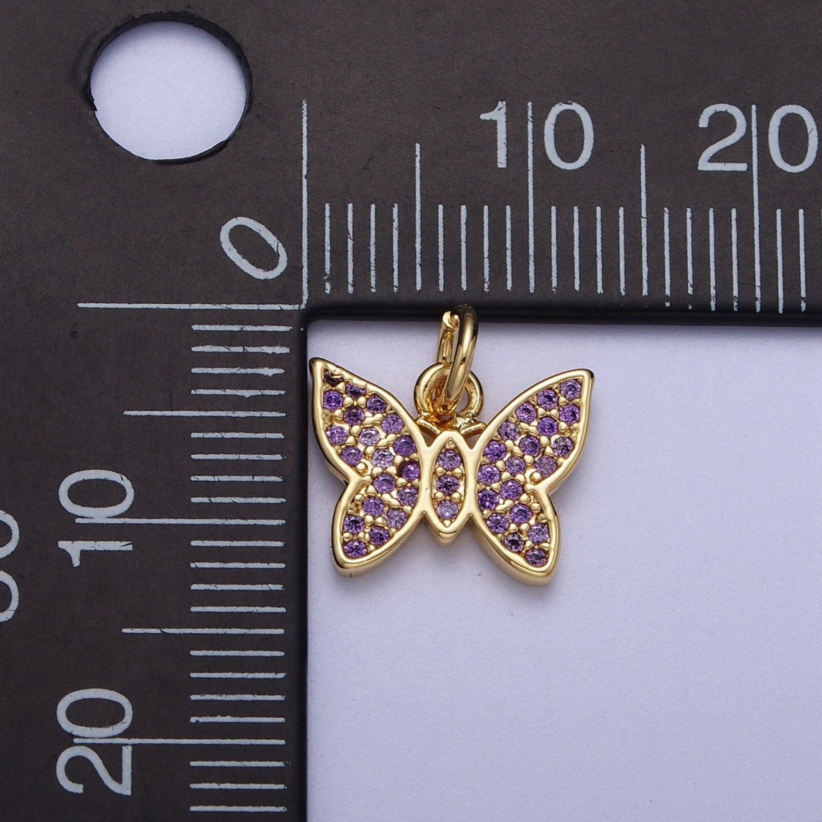 Mini 14K Gold Filled Butterfly Mariposa Micro Paved Purple CZ Cubic Zirconia | A-297 - DLUXCA