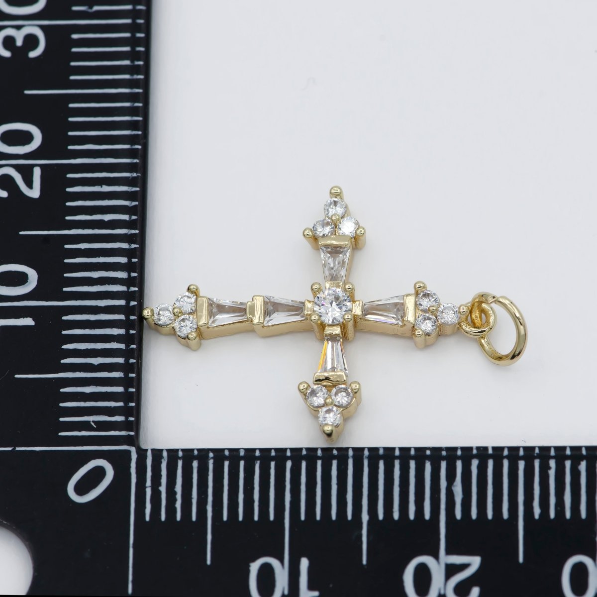 Mini 14k Gold Filled Cross Pendant, Cubic Micro Pave Baguette cross charm CZ Pendant Religious Necklace Pendant Jewelry Making E-604 - DLUXCA