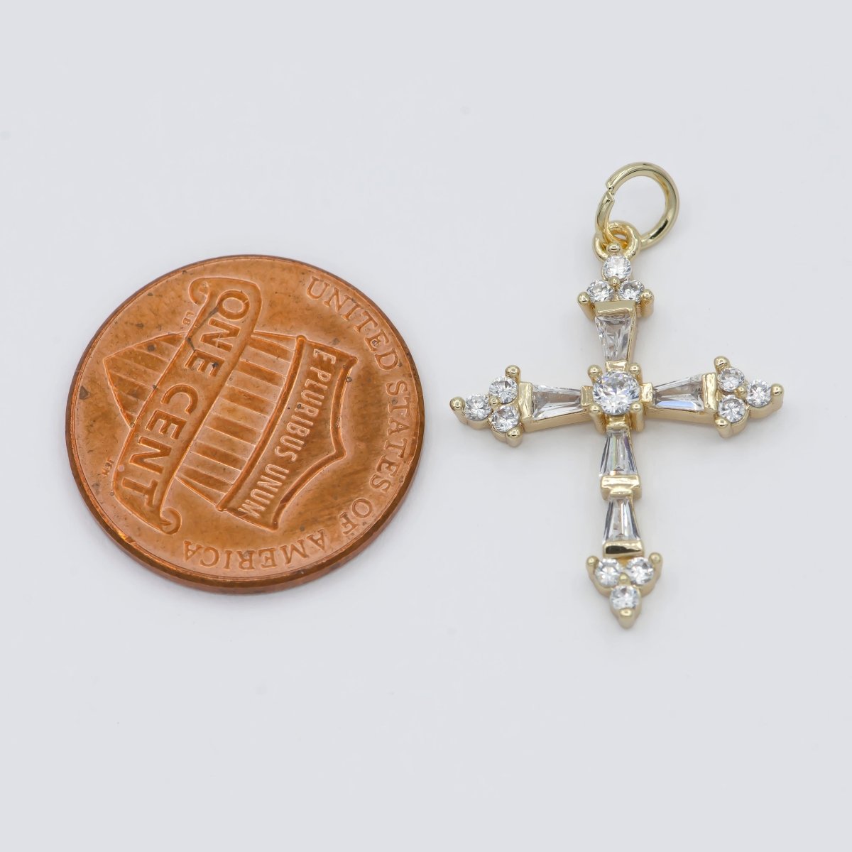 Mini 14k Gold Filled Cross Pendant, Cubic Micro Pave Baguette cross charm CZ Pendant Religious Necklace Pendant Jewelry Making E-604 - DLUXCA