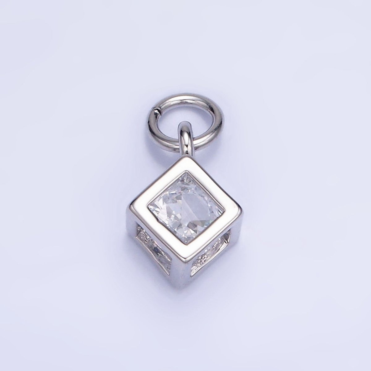 Mini 14K Gold Filled Cube Charm Geometric Pendant with Clear Cz Stone | W508 - DLUXCA