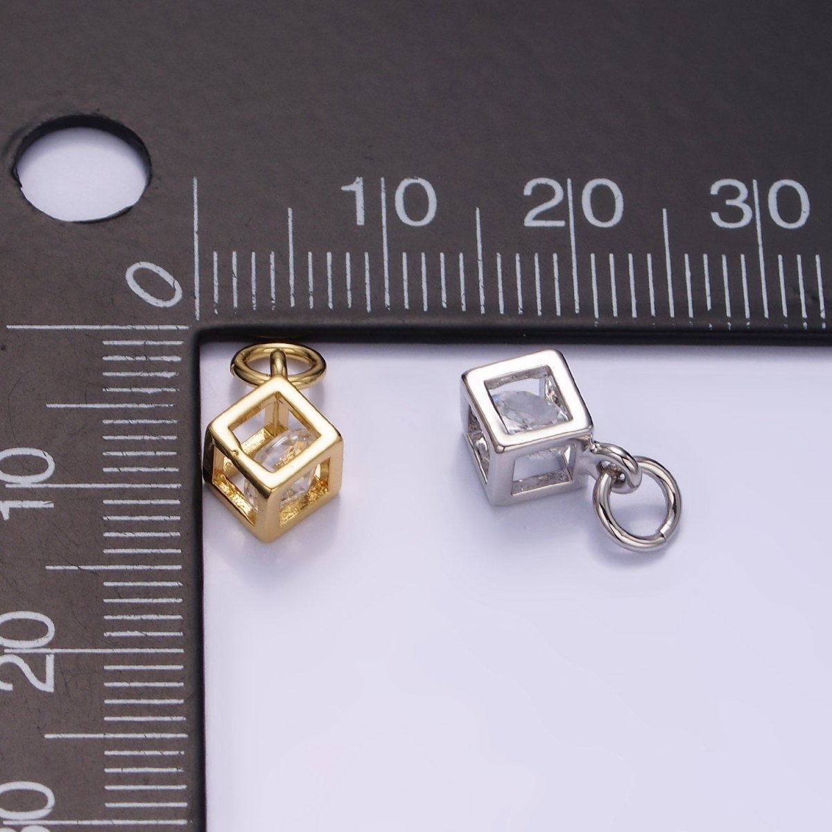 Mini 14K Gold Filled Cube Charm Geometric Pendant with Clear Cz Stone | W508 - DLUXCA