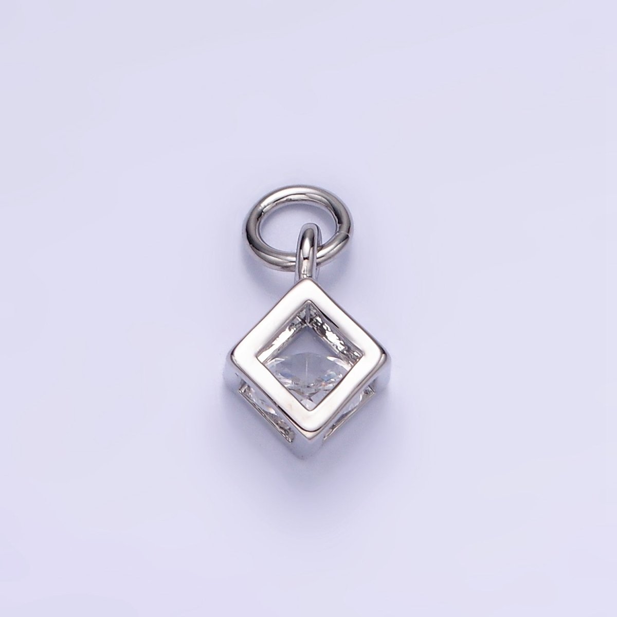 Mini 14K Gold Filled Cube Charm Geometric Pendant with Clear Cz Stone | W508 - DLUXCA