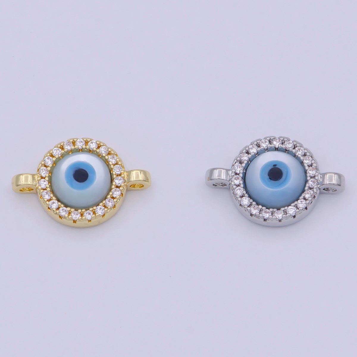 Mini 14K Gold Filled CZ Micro Pave Evil Eye Link Connector in Gold & Silver N-131 N-132 - DLUXCA