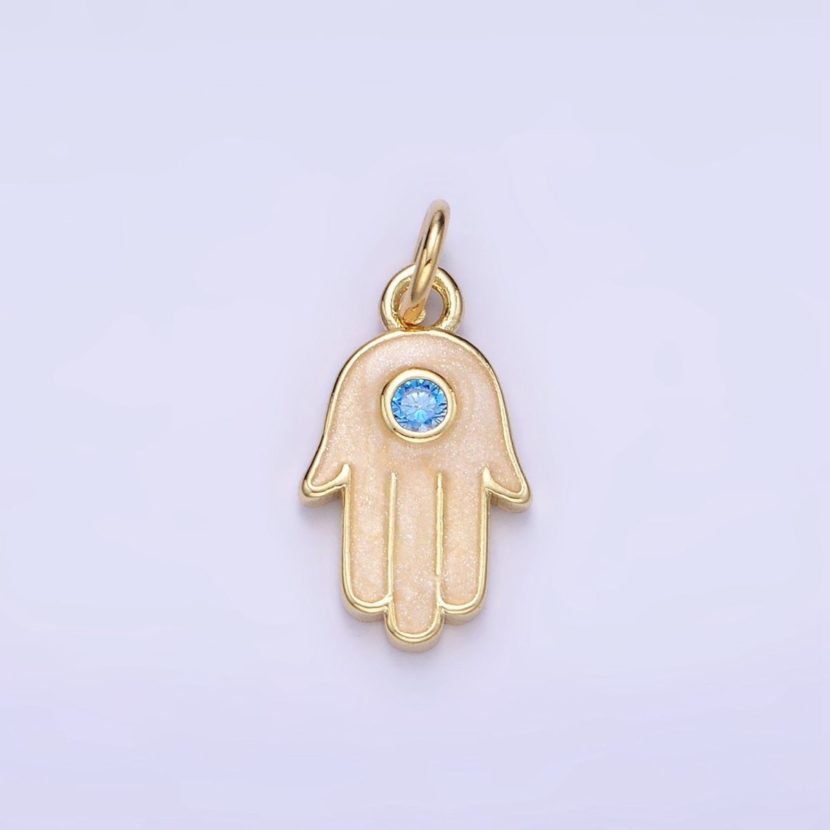 Mini 14K Gold Filled Hamsa Hand Blue CZ Enamel Hand Charm | W506 - DLUXCA