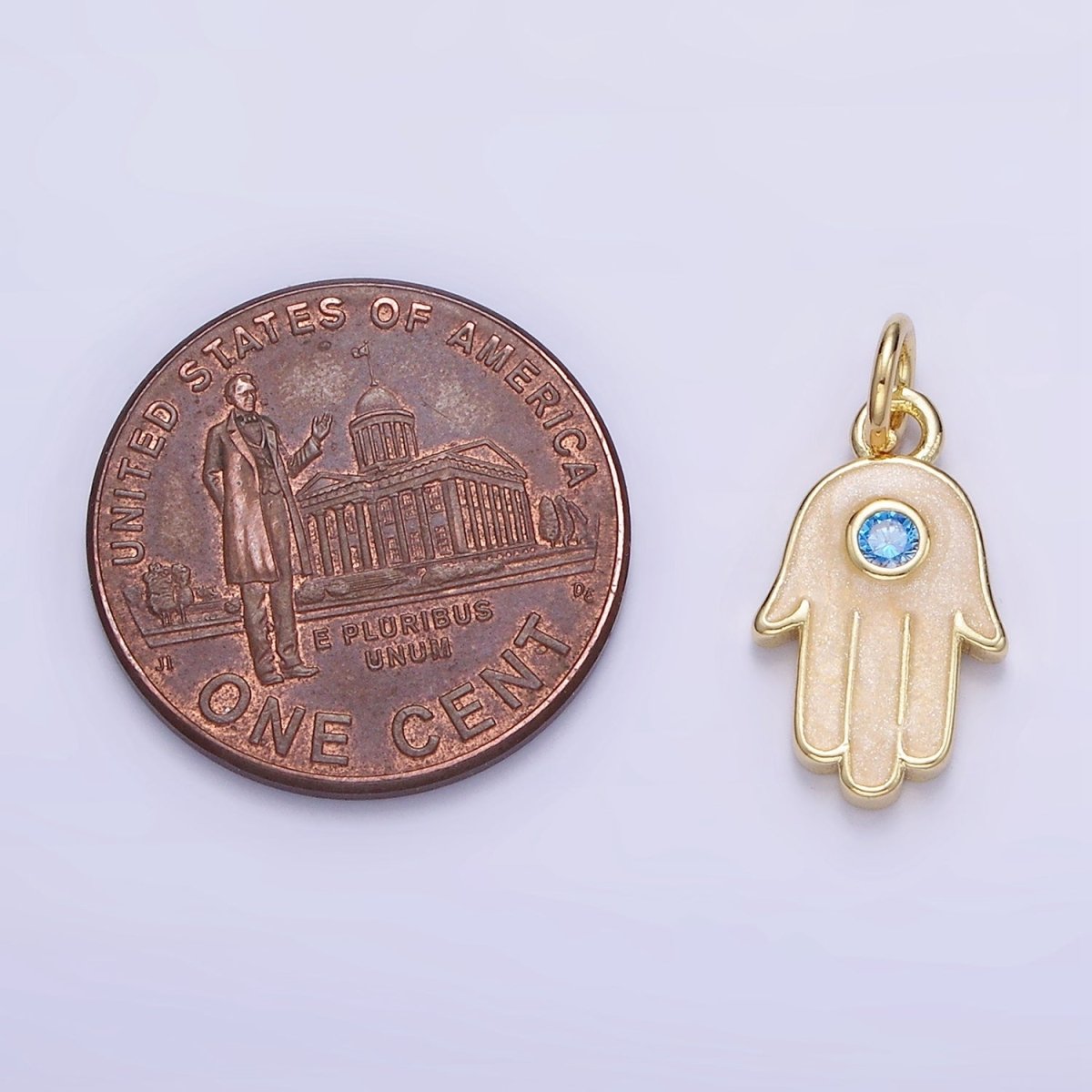 Mini 14K Gold Filled Hamsa Hand Blue CZ Enamel Hand Charm | W506 - DLUXCA