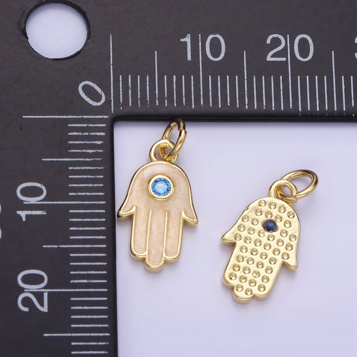 Mini 14K Gold Filled Hamsa Hand Blue CZ Enamel Hand Charm | W506 - DLUXCA