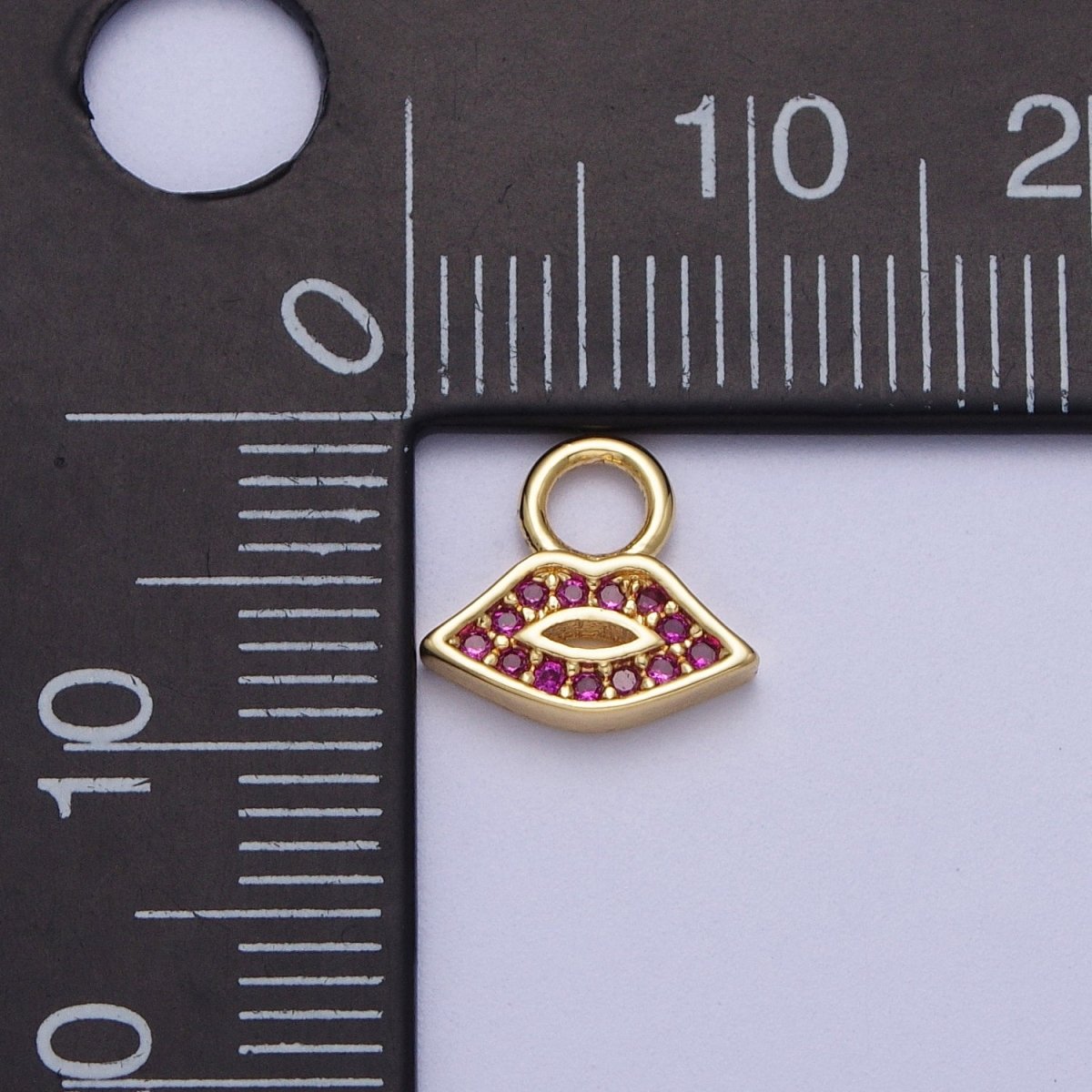 Mini 14k Gold Filled Lip Charm Hot Pink CZ Kiss Charm Earring Bracelet Necklace Jewelry A-293 - DLUXCA