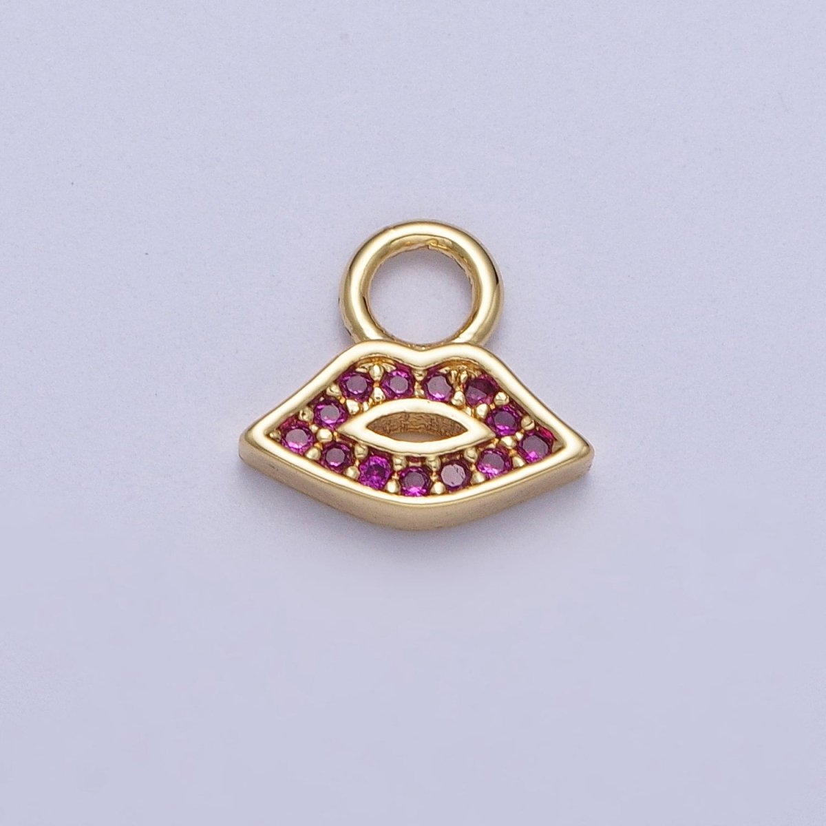 Mini 14k Gold Filled Lip Charm Hot Pink CZ Kiss Charm Earring Bracelet Necklace Jewelry A-293 - DLUXCA