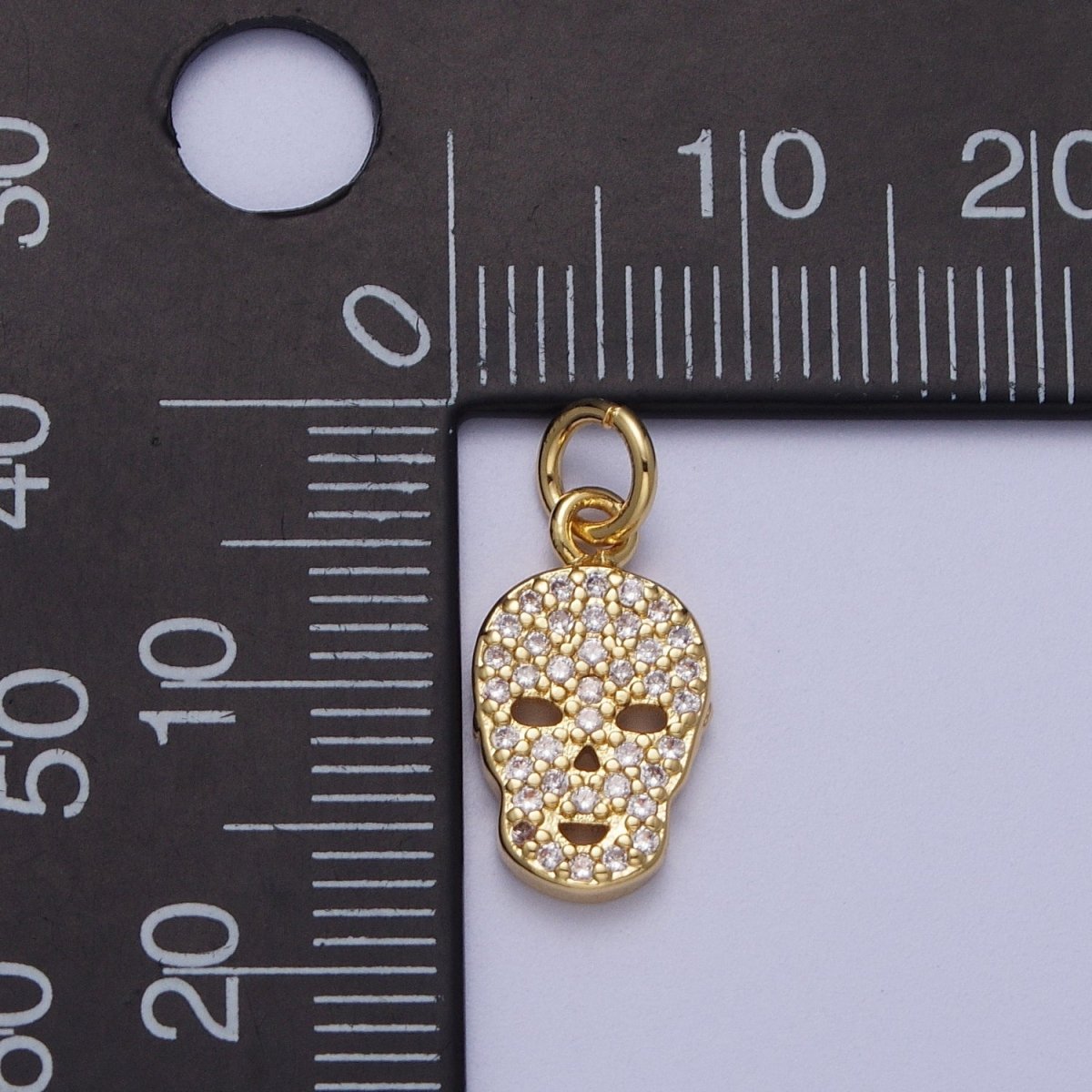 Mini 14K Gold Filled Micro Paved CZ Skull Charm Scary Halloween Inspired | A-298 - DLUXCA