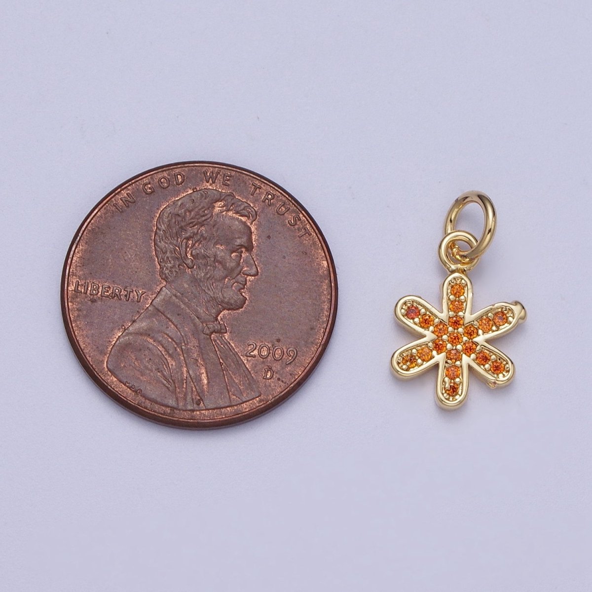 Mini 14k Gold Filled Orange Star Charm Micro Pave Flower Petal Charm | A-315 - DLUXCA